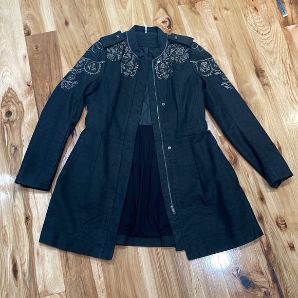 Free People coat Embellished embroidered Sergeant Jacket coat lined 4 charcoal - Picture 5 of 14